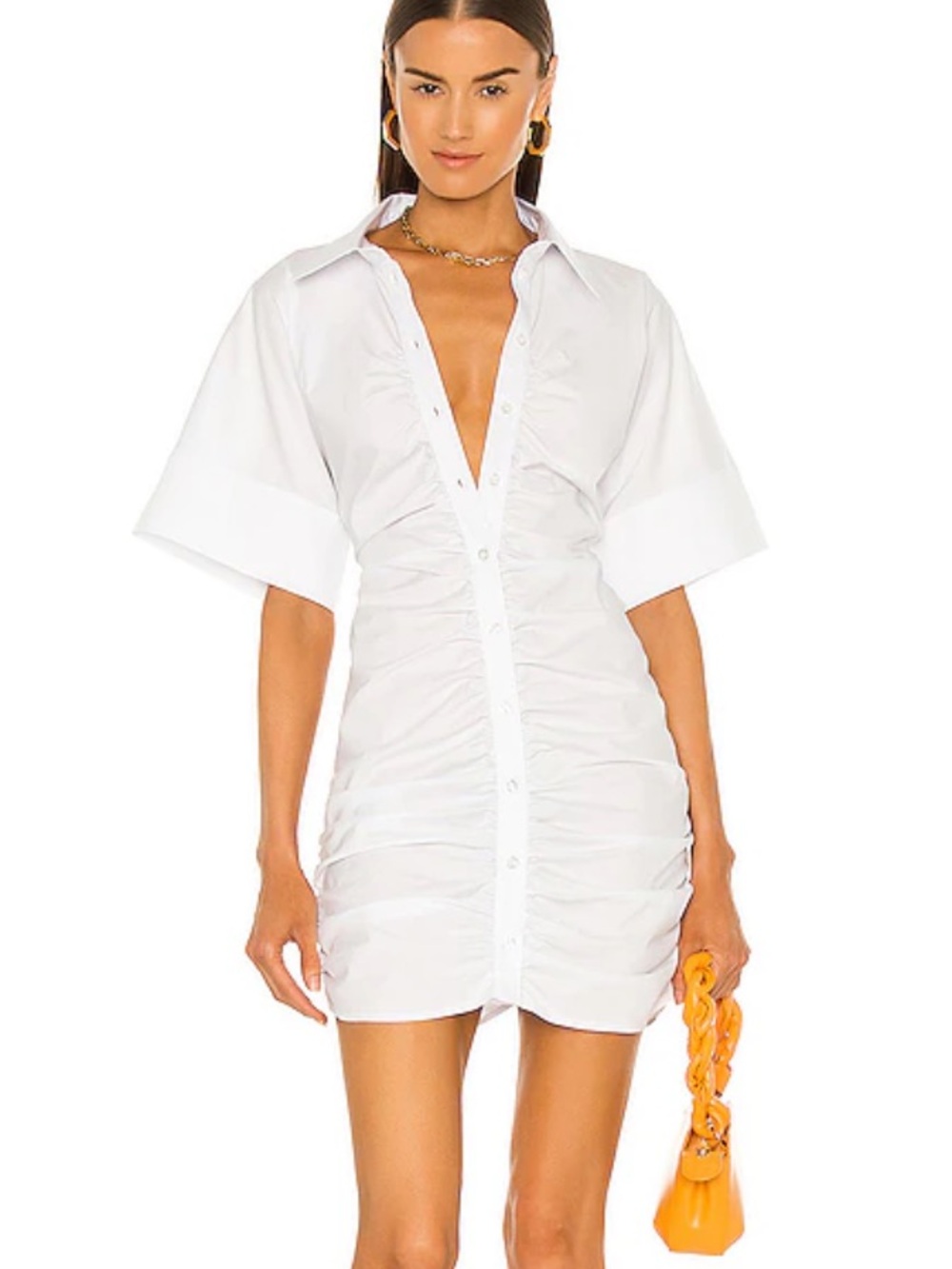 L'ACADEMIE MINI DRESS MELISsa White Ruched Button- size small new with tags